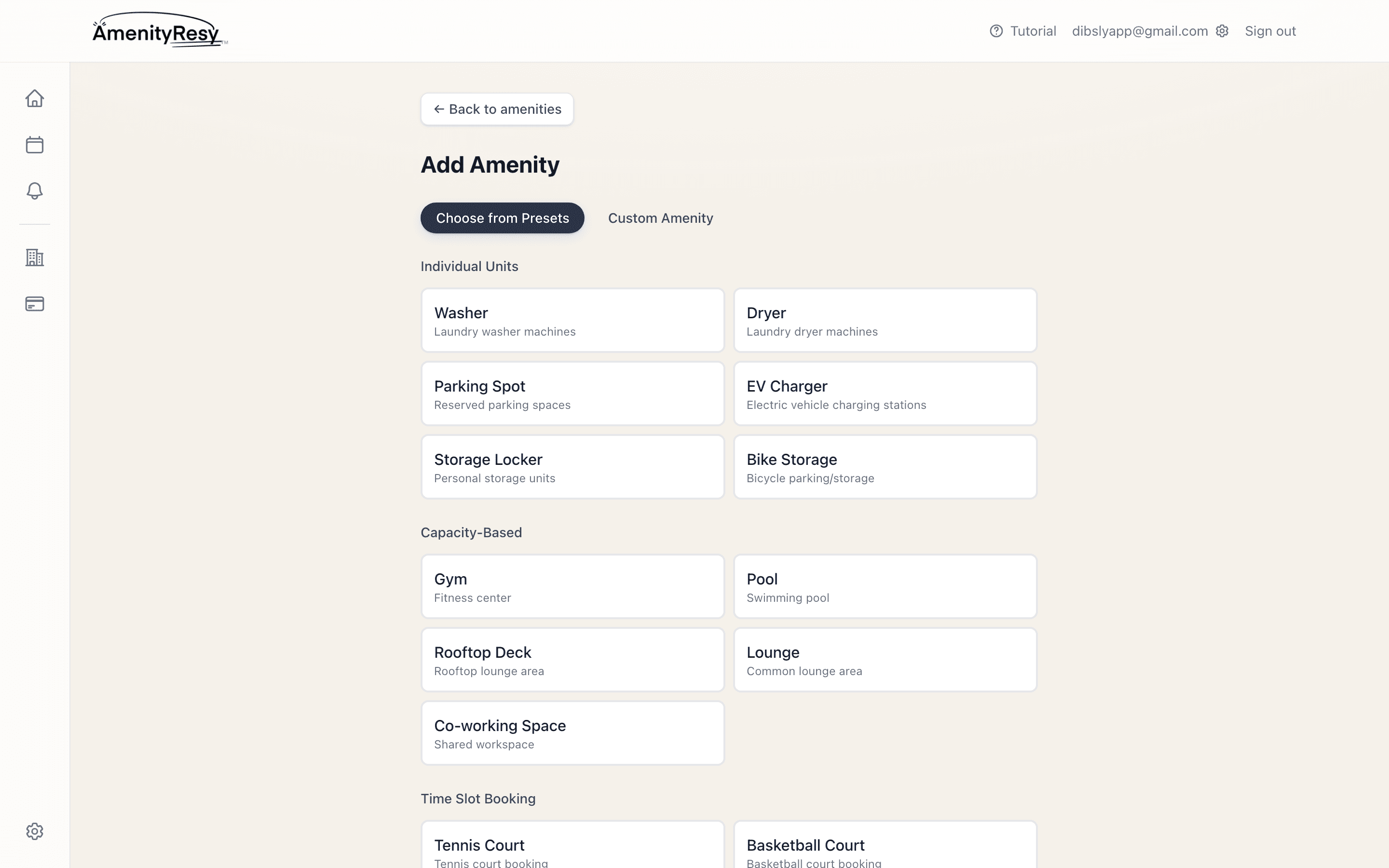 Creating an amenity in the AmenityResy admin