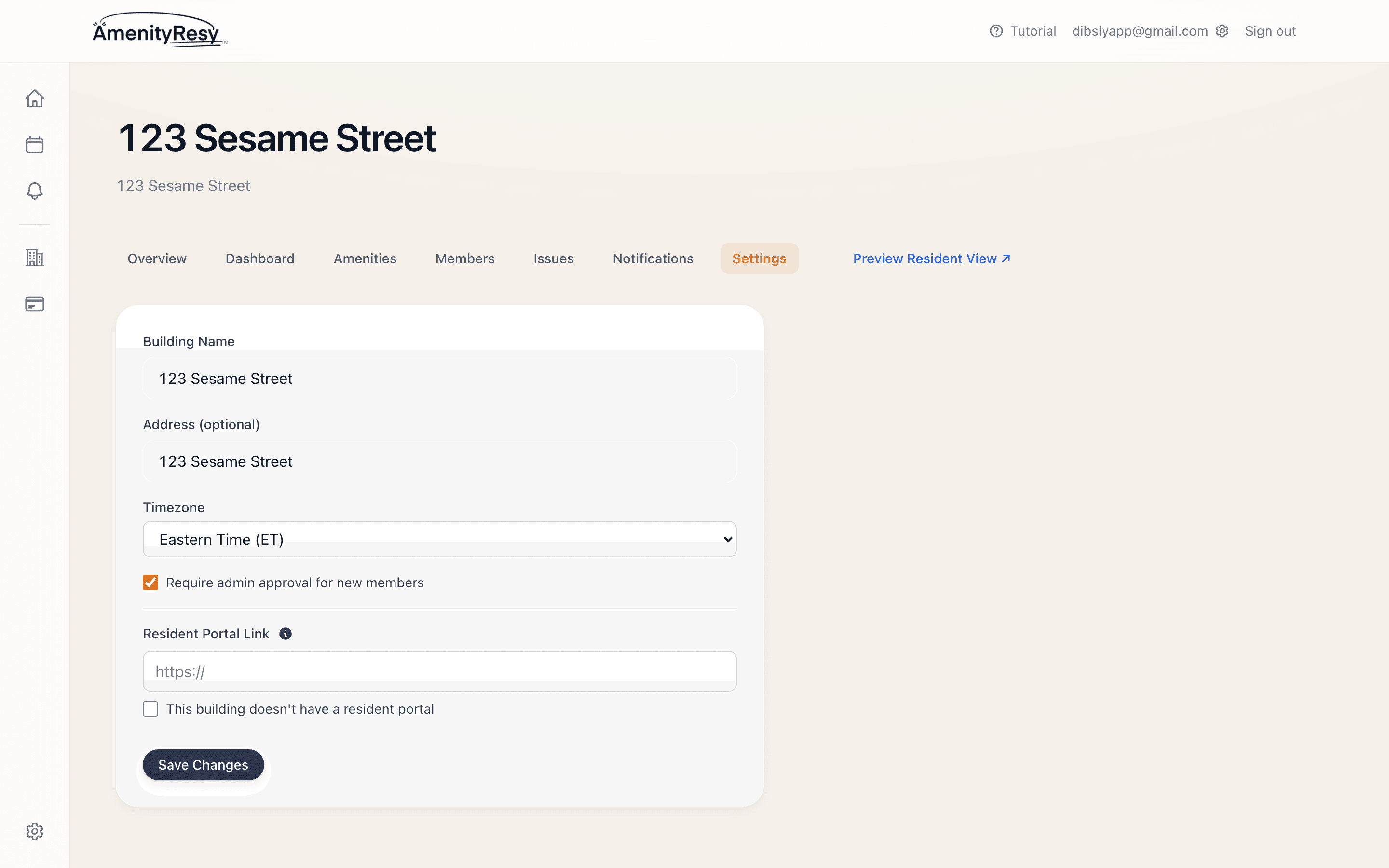 Building settings in the AmenityResy admin